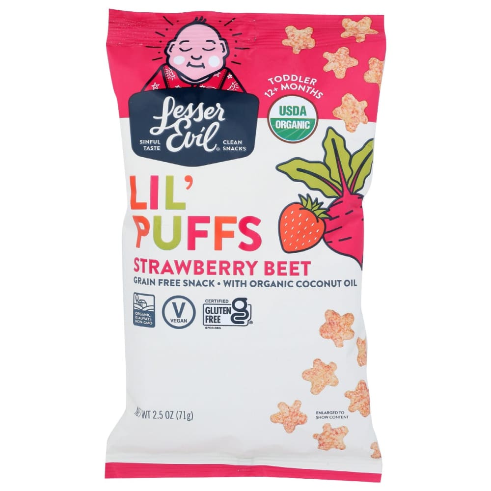 LESSER EVIL: Strawberry Beet Lil Puffs 2.5 oz (Pack of 5) - Snacks - LESSER EVIL
