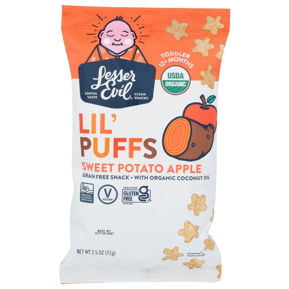 LESSER EVIL: Sweet Potato Apple Lil Puffs 2.5 oz (Pack of 5) - Snacks - LESSER EVIL