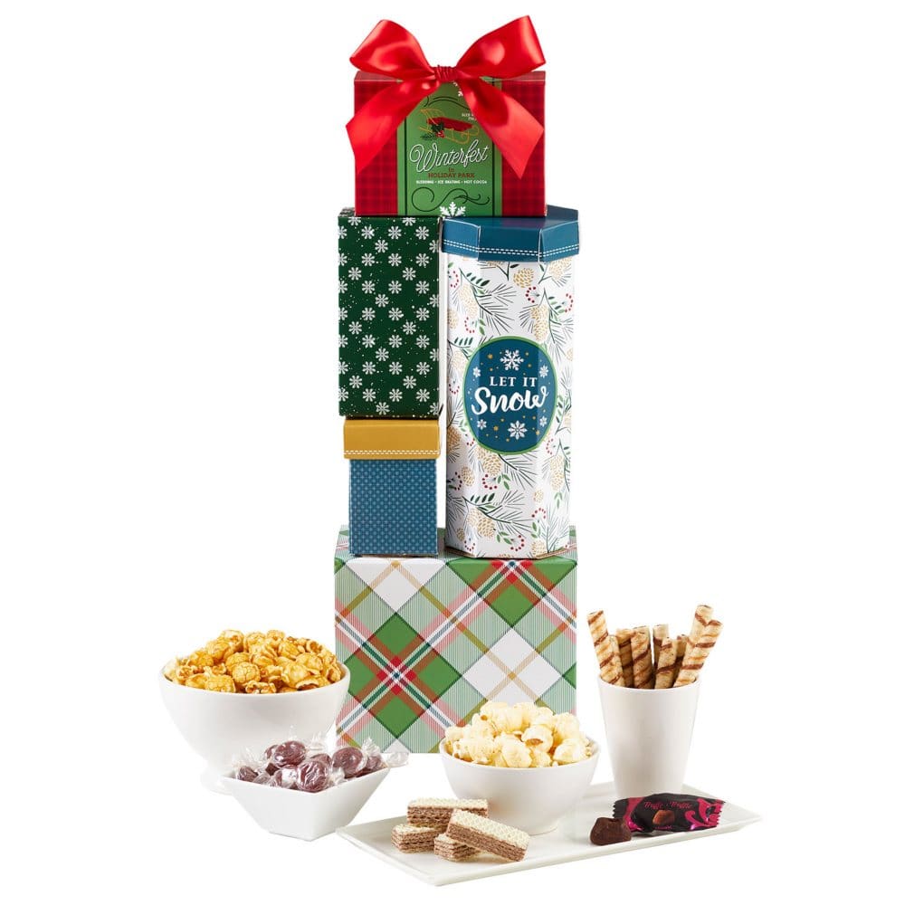 Let it Snow Holiday Treat Gift Tower 25.68 oz. - Gift Towers - ShelHealth