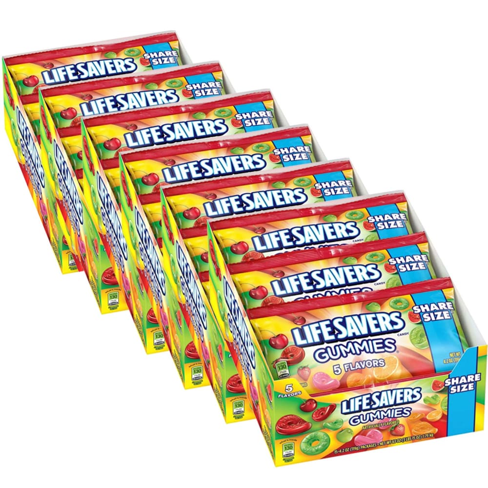 Life Savers Gummies Five Flavors Candy Share Size Bulk - 6 Pack of 15ct - 4.2oz/ea (EXP 08/2023) - Gummy Candy - Life Savers