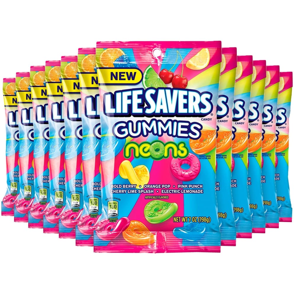 Life Savers Gummies Neons Candy Bag Bulk - 12 Pack - 7oz/ea - Gummy Candy - Life Savers