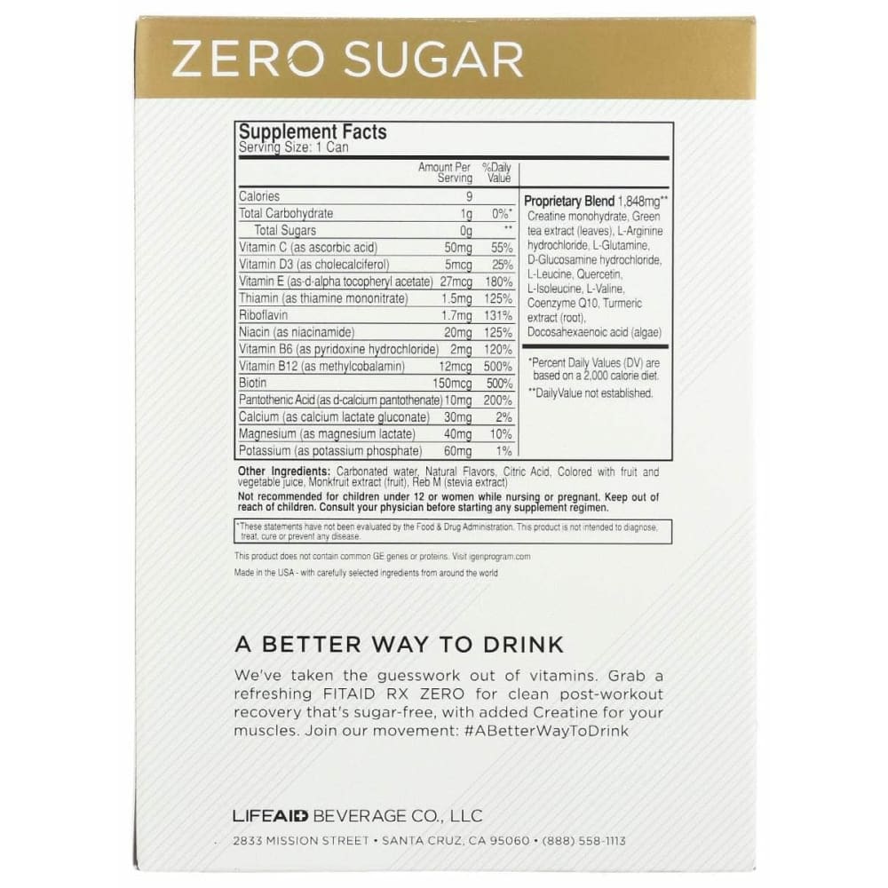 LIFEAID BEVERAGE Lifeaid Beverage Rx Fitaid Zero Sugar 4Pk, 48 Oz