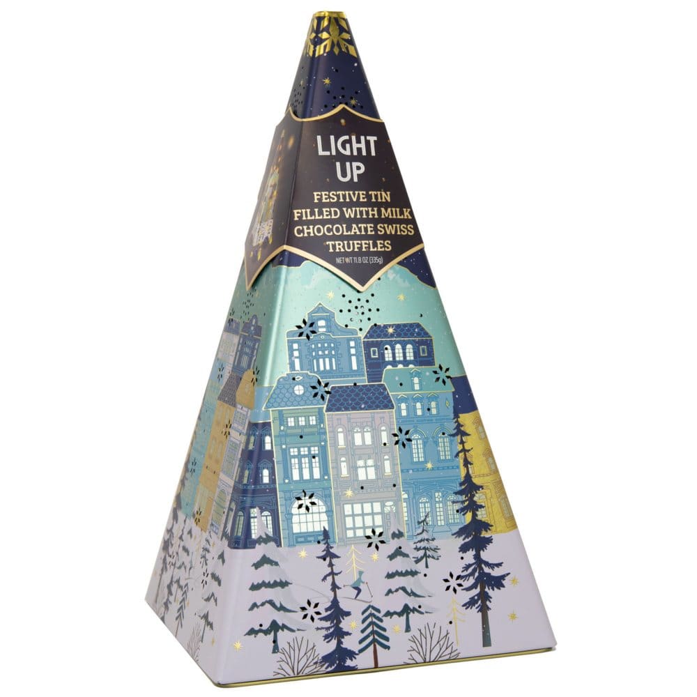 Light-Up Pyramid Tin with Swiss Milk Chocolates Truffles - Gourmet Chocolates - ShelHealth