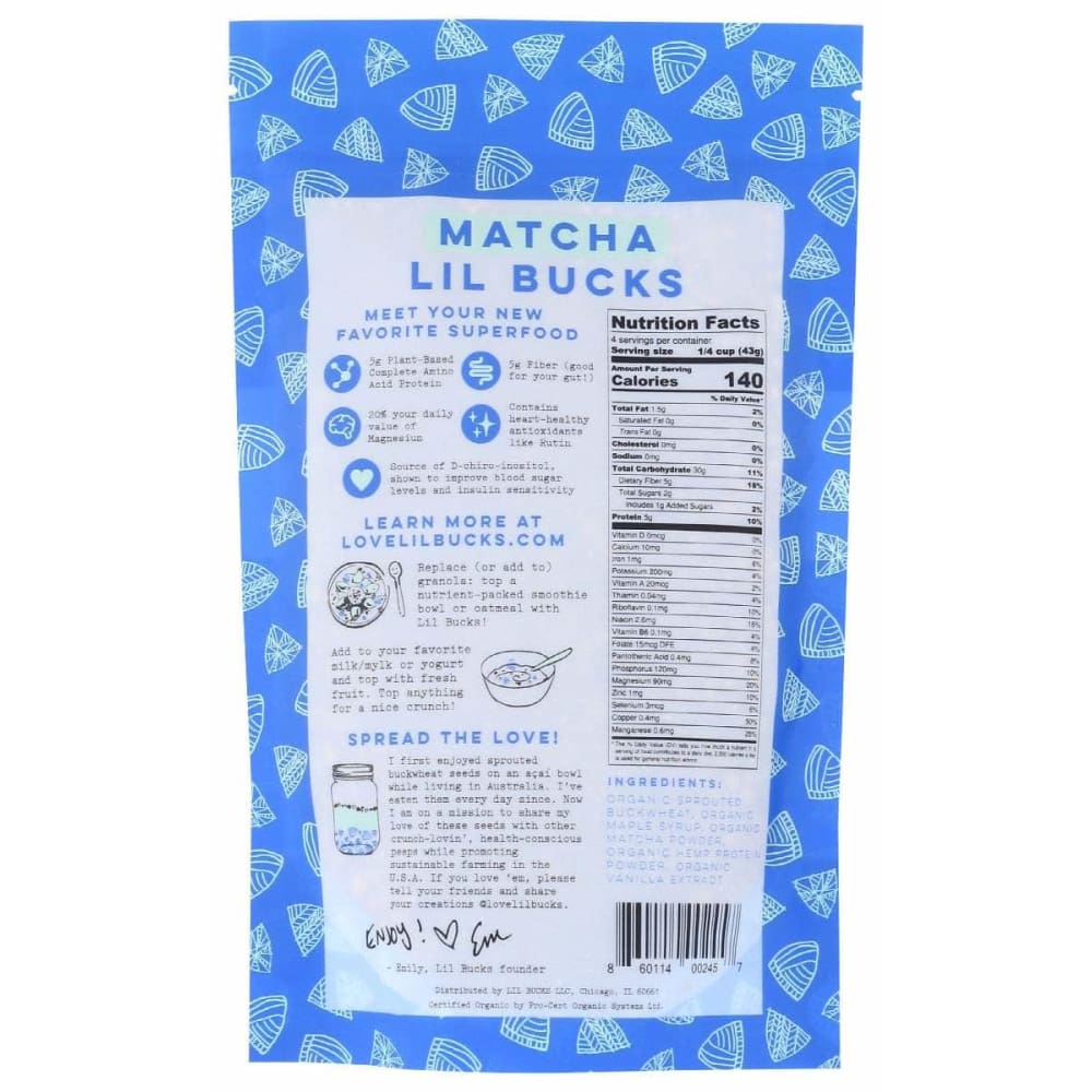 LIL BUCKS Grocery > Snacks > Chips > Snacks Other LIL BUCKS: Buckwheat Sprouted Matcha, 6 oz