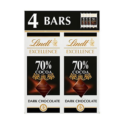 Lindt Excellence 70% Dark Chocolate Candy Bar 4 ct./3.5 oz. - Home/Seasonal/Holiday/Holiday Candy & Gift Baskets/ - Lindt