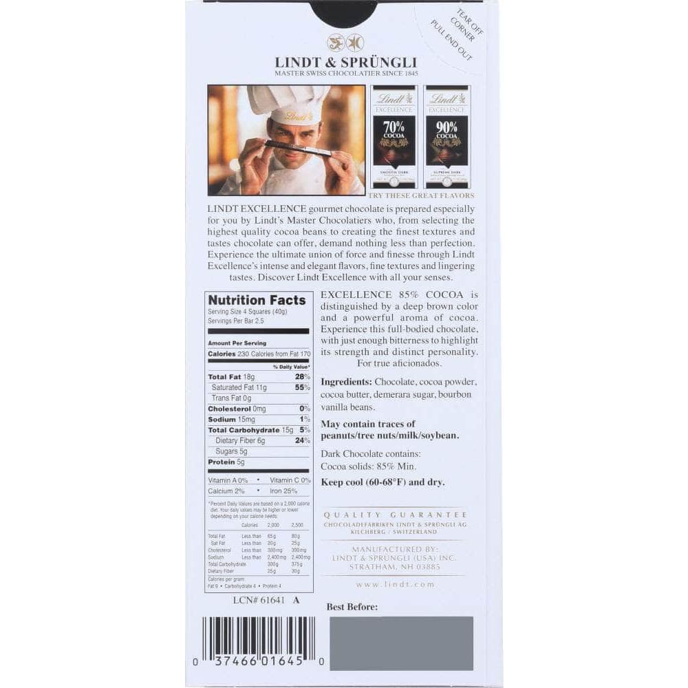 Lindt Lindt Excellence 85% Cocoa Extra Dark Chocolate, 3.5 oz
