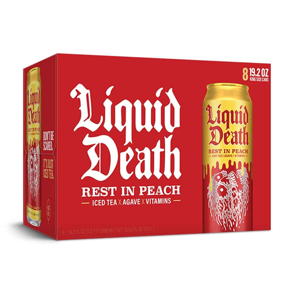 LIQUID DEATH: Rest In Peach Iced Tea 8pk 153.6 fo - Grocery > Beverages > Coffee Tea & Hot Cocoa - LIQUID DEATH