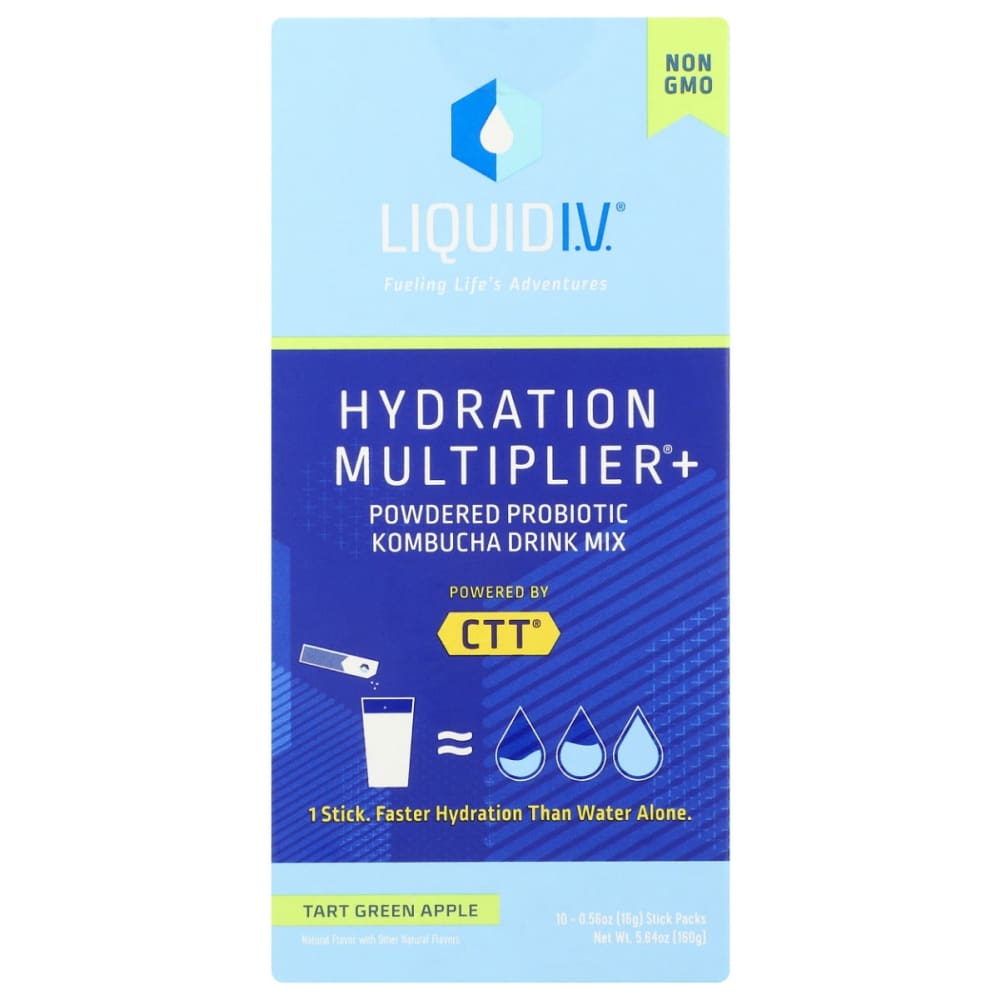 LIQUID IV: Tart Green Apple Hydration Multiplier Plus Probiotic Kombucha 10 Count Box 5.64 OZ - LIQUID I.V.