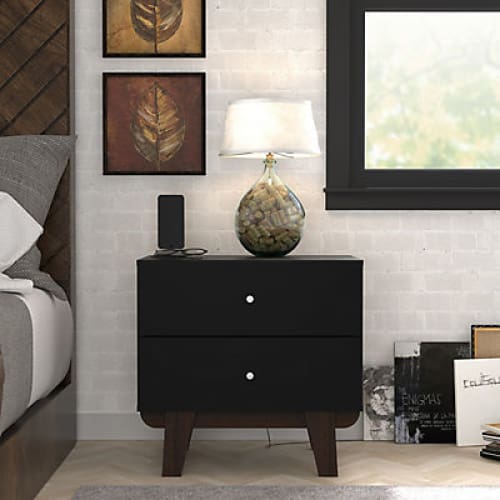 Living Essentials by Hillsdale Kincaid Wood 2 Drawer Nightstand - Matte Black - Home/Furniture/Bedroom Furniture/Nightstands/ - ShelHealth