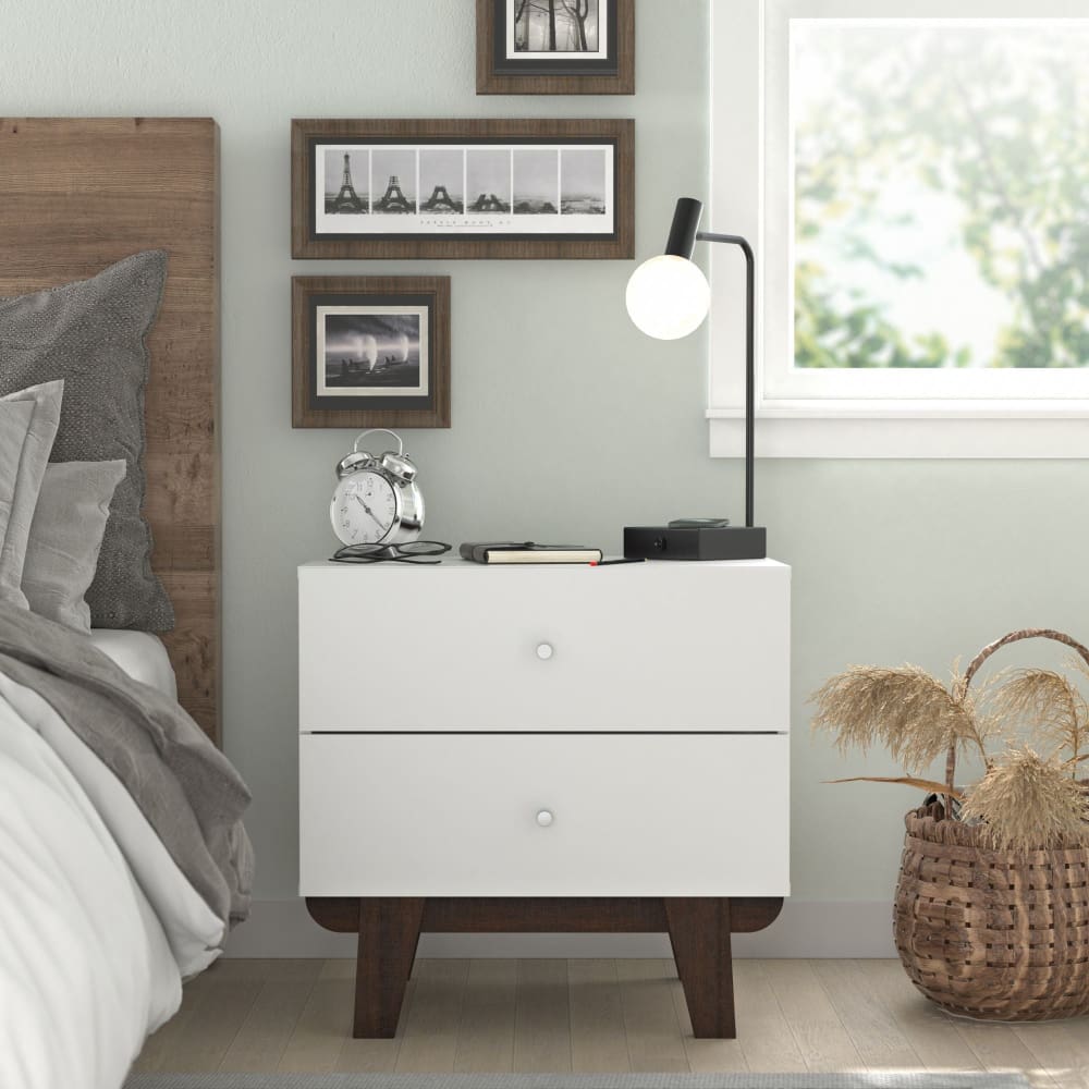 Living Essentials by Hillsdale Kincaid Wood 2 Drawer Nightstand - Matte White - Home/Furniture/Bedroom Furniture/Nightstands/ - Unbranded