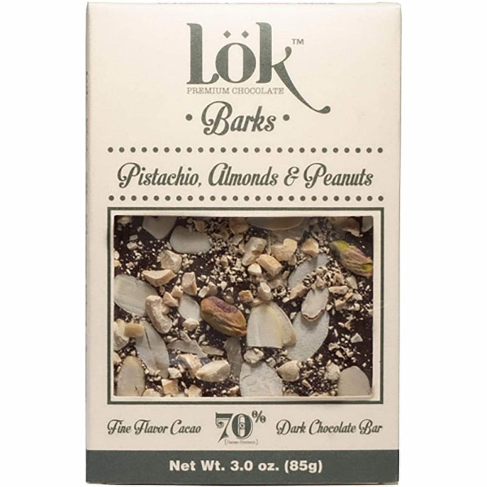 LOK FOODS Grocery > Chocolate, Desserts and Sweets > Chocolate LOK FOODS Choc Bark Pist Alm Pn 70, 3 oz