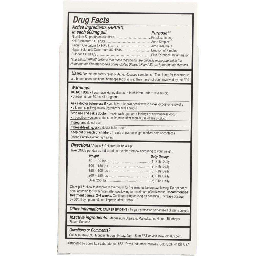 LOMA LUX LABORATORIES Loma Lux Laboratories Acne Pill Acne Clearing Supplement, 60 Tb