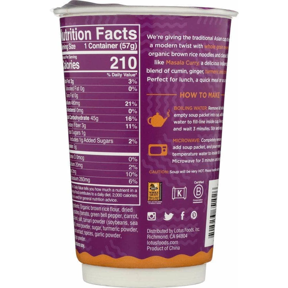 Lotus Foods Lotus Foods Noodle Brown Rice Cup Masala Curry, 2 oz