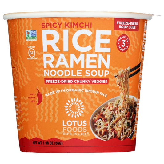 LOTUS FOODS: Spicy Kimchi Rice Ramen Noodle Soup With Freeze Dried Chunky Veggies 1.98 oz (Pack of 5) - Grocery > Pantry > Food - LOTUS
