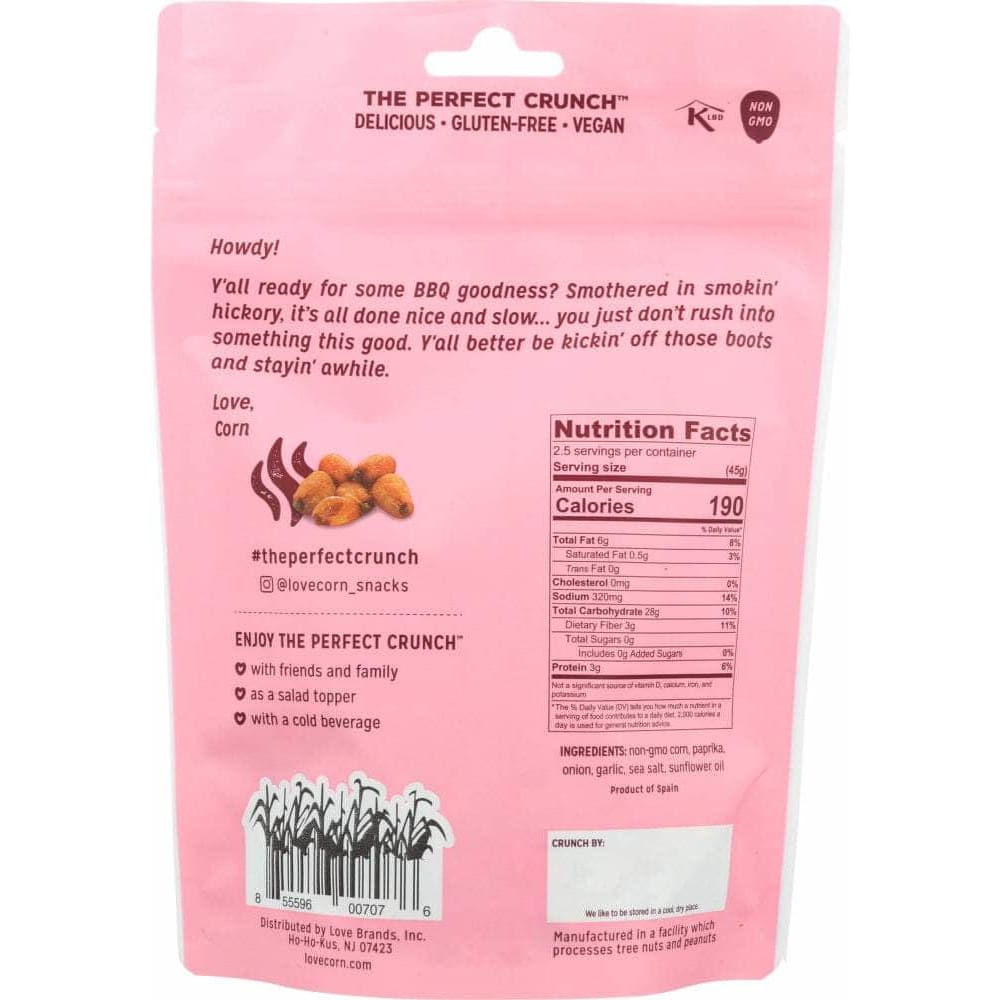 LOVE CORN Grocery > Snacks LOVE CORN: Smoked Bbq Crunchy Corn, 4 oz