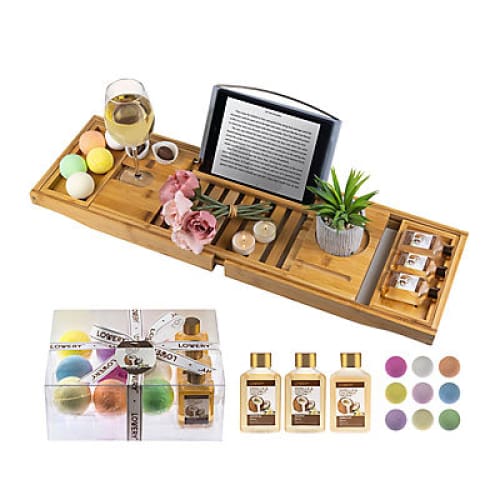 Lovery Premium Bamboo Bathtub Caddy 13-Piece Gift Set - Home/Beauty/Holiday Beauty Gifts/ - Lovery
