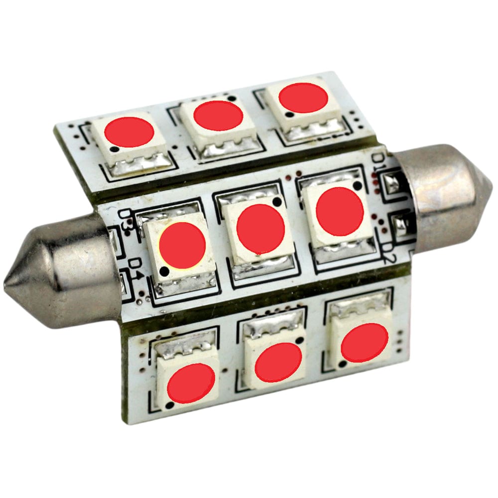 Lunasea Pointed Festoon 9 LED Light Bulb - 42mm - Red (Pack of 6) - Lighting | Bulbs - Lunasea Lighting
