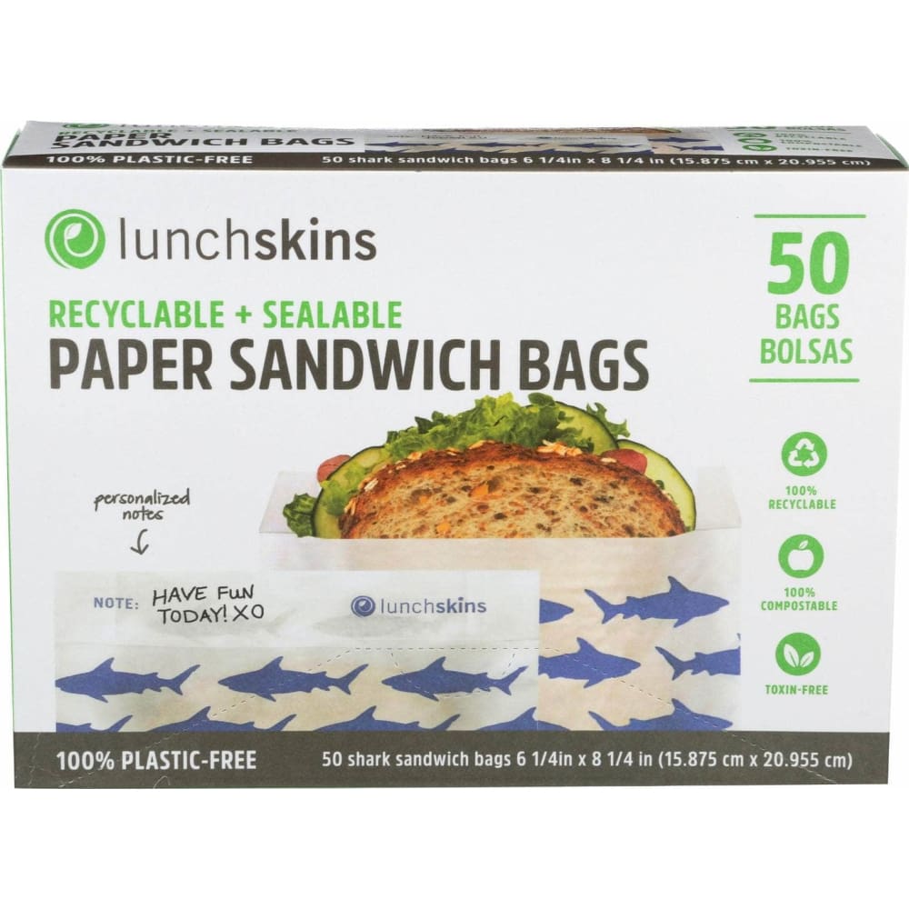 LUNCHSKINS Lunchskins Paper Sandwich Bag Shark, 50 Ct