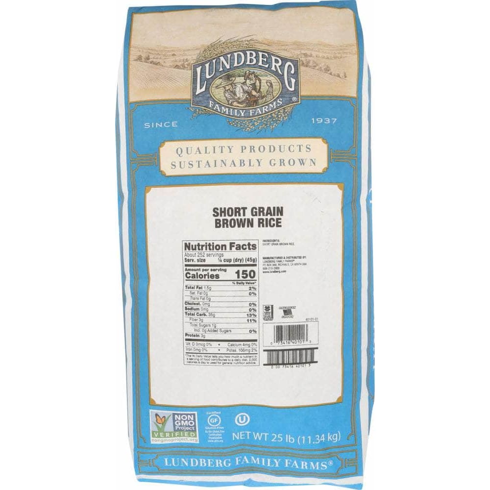 Lundberg Family Farms Lundberg Rice Brown Short Premium Gluten Free, 25 lb