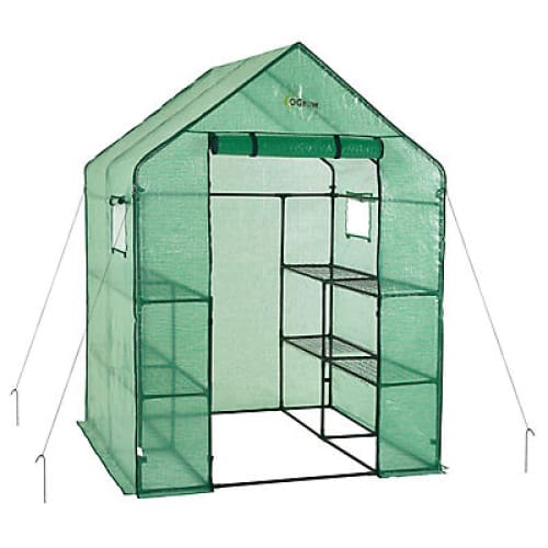 Machrus Ogrow Deluxe Walk-In Greenhouse with 2 Tiers and 8 Shelves - Green Cover - Home/Lawn & Garden/Greenhouses/ - Ogrow