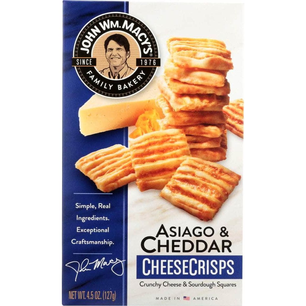 John Wm Macys Macys Cheese Crisp Asiago Cheddar, 4.5 oz