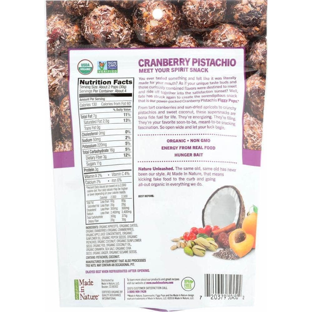 Organic Made In Nature Made In Nature Cranberry Pistachio Figgy Pops, 4.2 oz