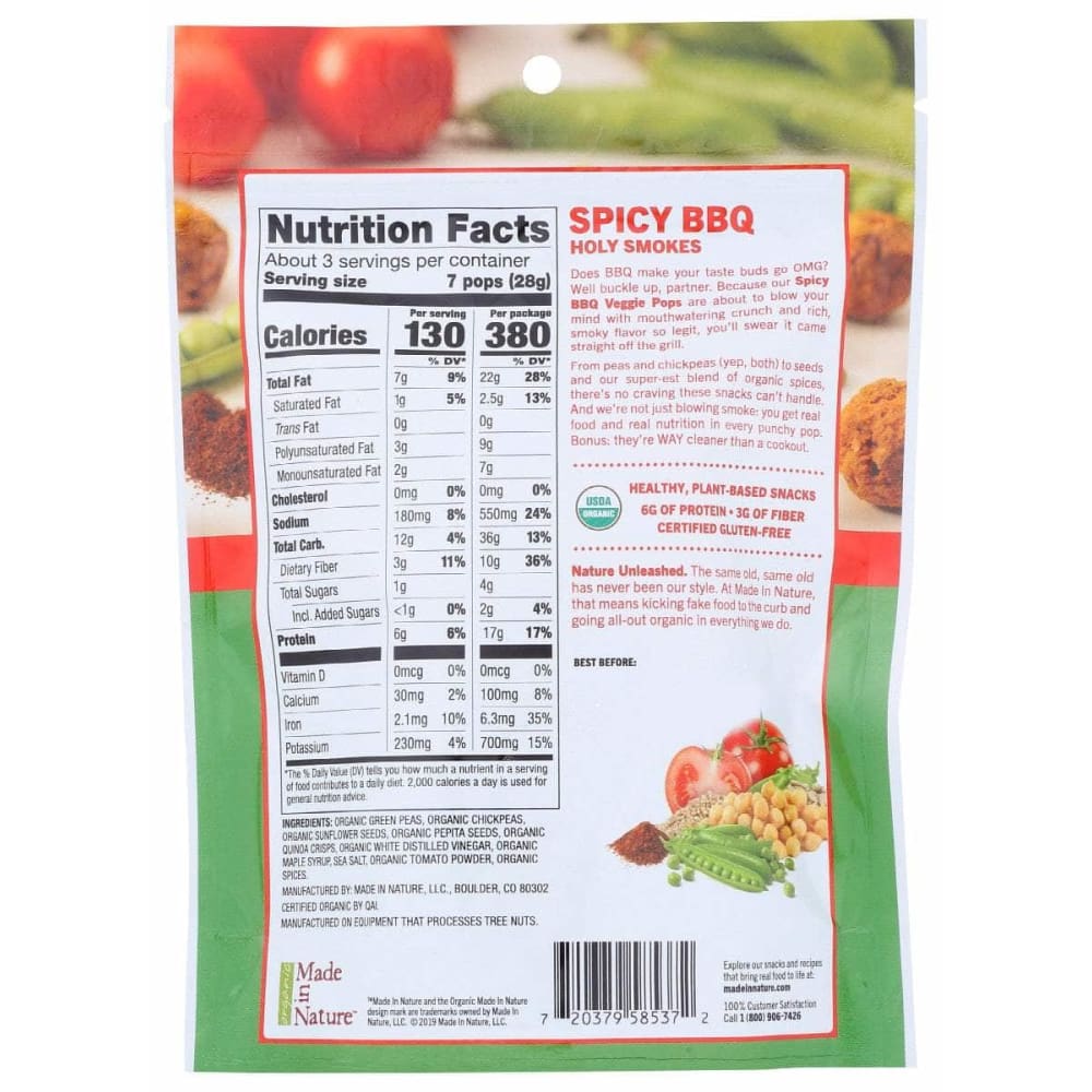 MADE IN NATURE Made In Nature Pops Veggie Spicy Bbq Org, 3 Oz