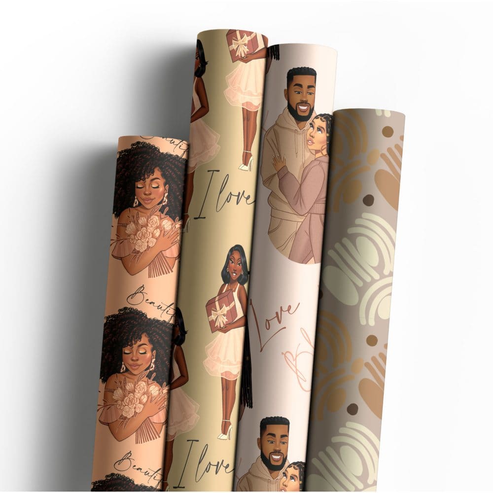 Mah Melanin Premium Wrapping Paper - Beautiful Collection 4-Pack - Gift Wrap - Mah