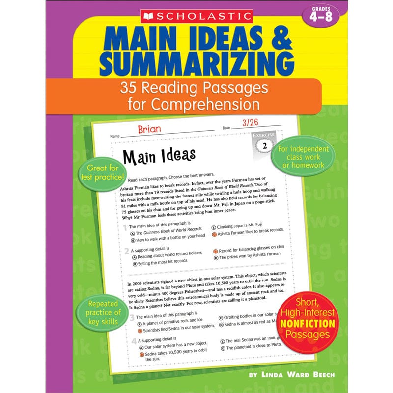 Main Ideas & Summarizing 35 Passages For Comprehension (Pack of 6) - Comprehension - Scholastic Teaching Resources