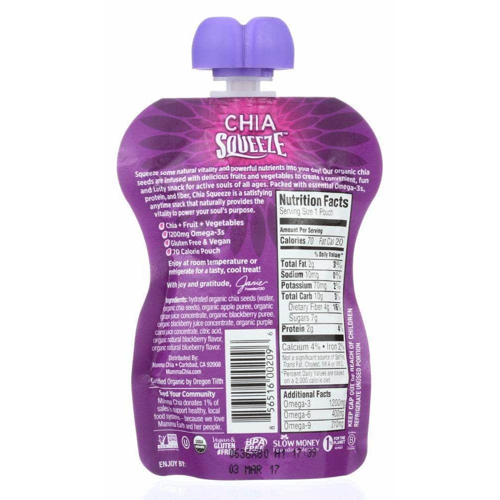 Mamma Chia Mamma Chia Organic Chia Squeeze Vitality Snack Blackberry Bliss, 3.5 oz