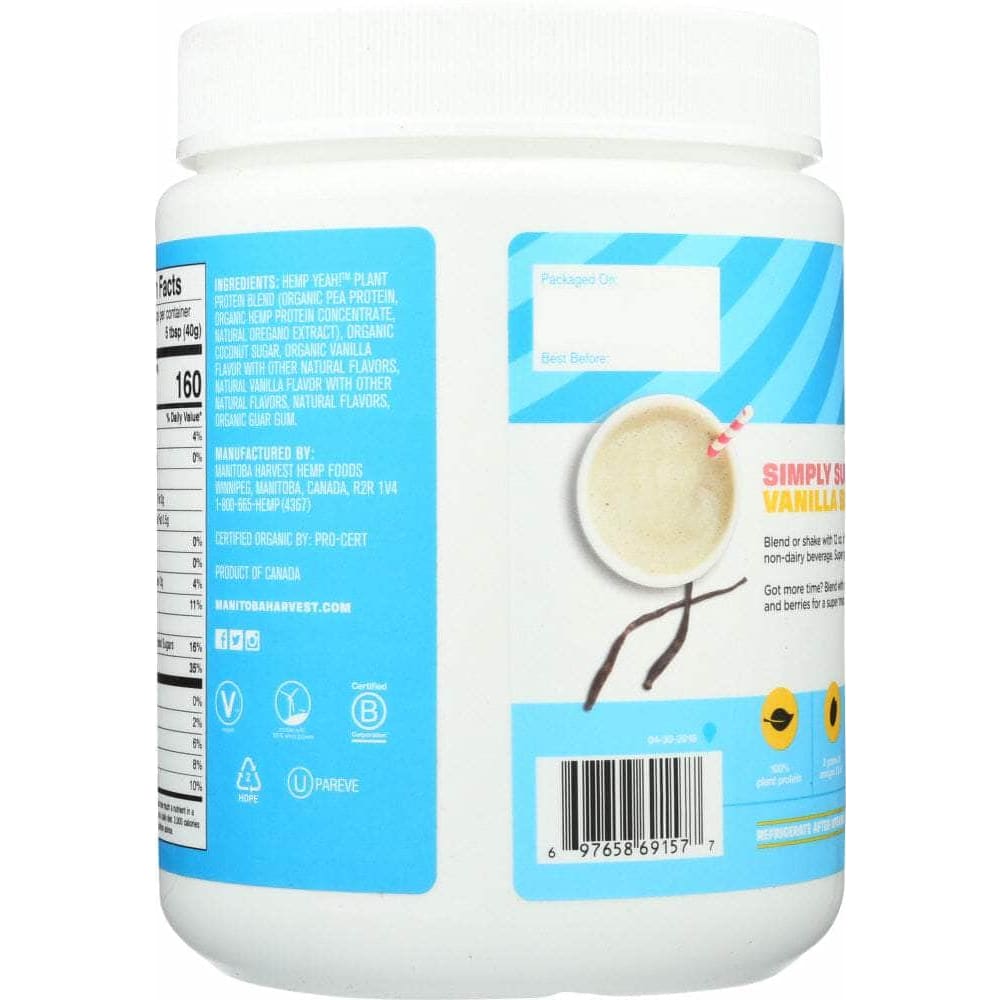 HEMP YEAH! Vitamins & Supplements > Protein Supplements & Meal Replacements > PROTEIN & MEAL REPLACEMENT POWDER MANITOBA HARVEST: Protein Powder Plant Vanilla, 16 oz
