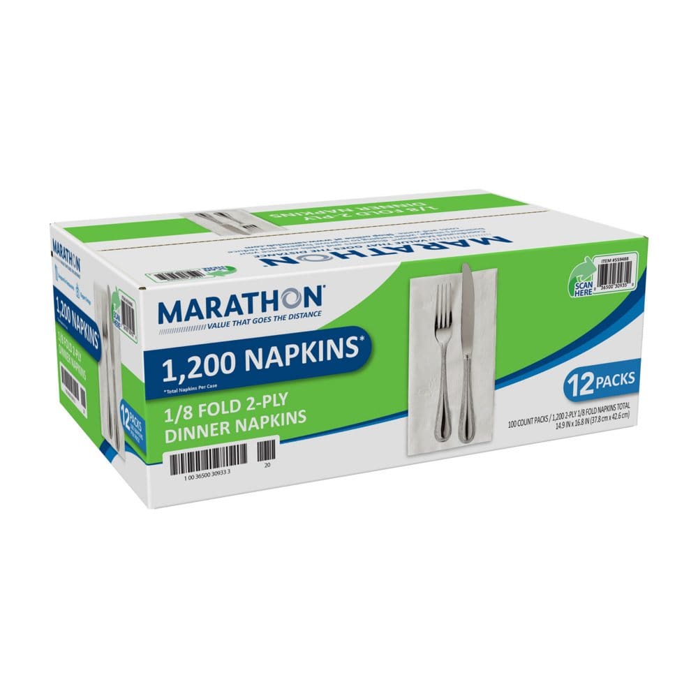 Marathon 2-Ply Dinner Napkin 17 x 15 White (100/pk. 12 pk.) (Pack of 10) - Paper & Plastic - Marathon
