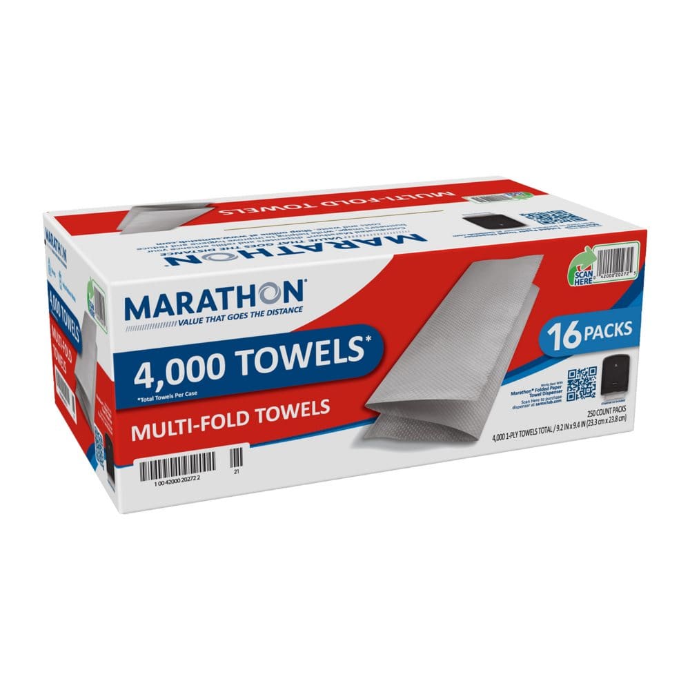 Marathon Multifold 1-Ply Paper Towels White 9.2 x 9.4 (250 towels/pk. 16 pks.) (Pack of 10) - Paper & Plastic - Marathon