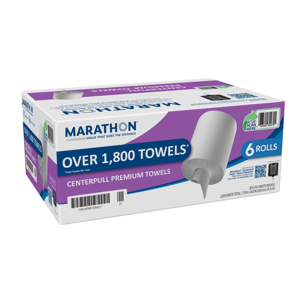 Marathon Premium Centerpull 1-Ply Paper Towels White (303 sheets/roll 6 rolls) - Paper & Plastic - Marathon