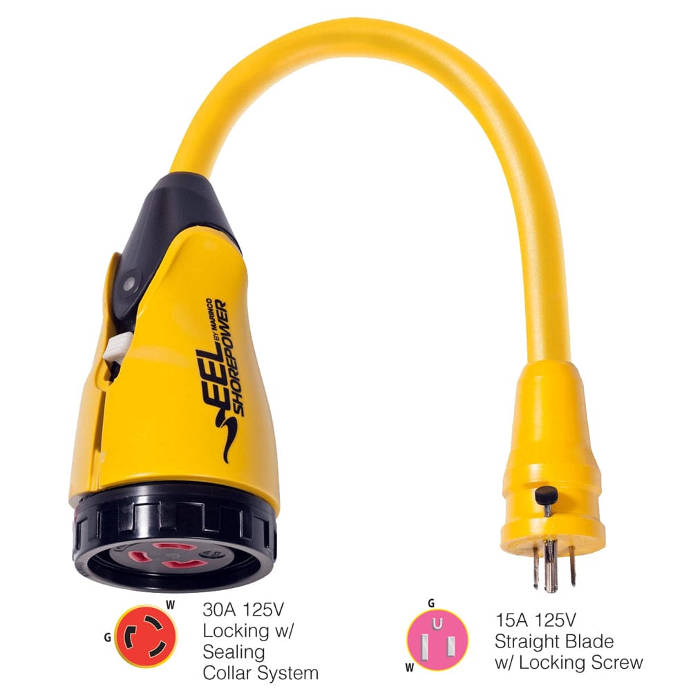 Marinco P15-30 EEL 30A-125V Female to 15A-125V Male Pigtail Adapter - Yellow - Electrical | Shore Power,Boat Outfitting | Shore Power -