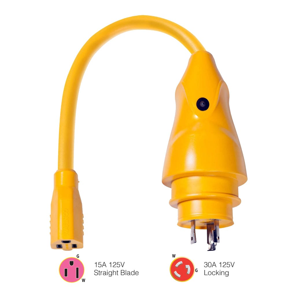 Marinco P30-15 EEL 15A-125V Female to 30A-125V Male Pigtail Adapter - Yellow - Electrical | Shore Power,Boat Outfitting | Shore Power -