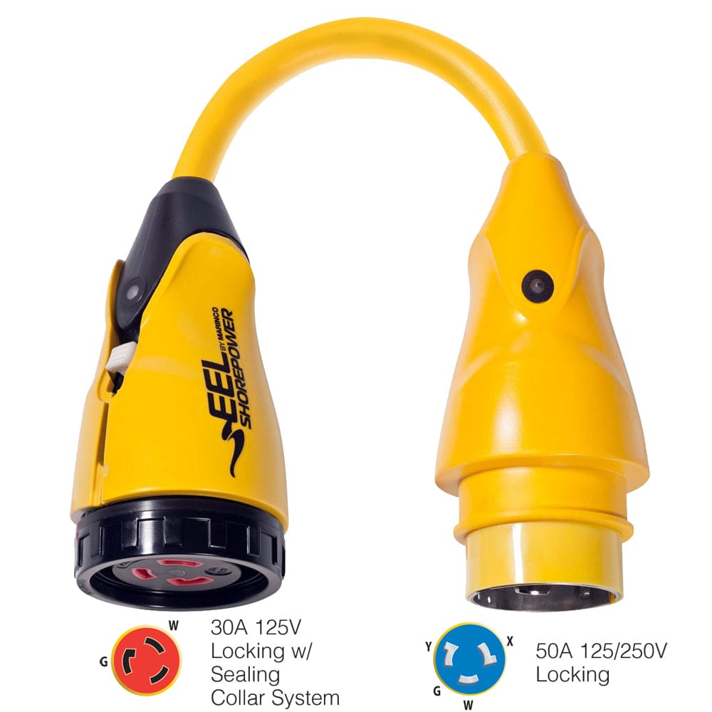 Marinco P504-30 EEL 30A-125V Female to 50A-125/ 250V Male Pigtail Adapter - Yellow - Electrical | Shore Power,Boat Outfitting | Shore Power