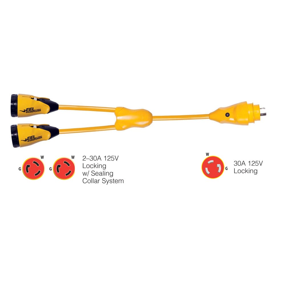 Marinco Y30-2-30 EEL (2)30A-125V Female to (1)30A-125V Male Y Adapter - Yellow - Electrical | Shore Power,Boat Outfitting | Shore Power -