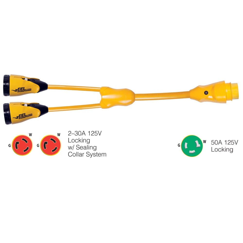 Marinco Y503-2-30 EEL (2)-30A-125V Female to (1)50A-125V Male - Y Adapter - Yellow - Electrical | Shore Power,Boat Outfitting | Shore Power