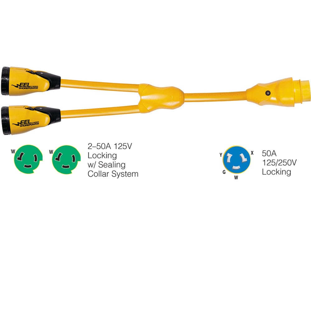 Marinco Y504-2-503 EEL (2)50A-125V Female to (1)50A-125/ 250V Male Y Adapter - Yellow - Electrical | Shore Power,Boat Outfitting | Shore