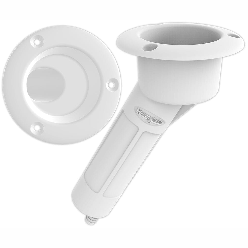 Mate Series Plastic 30° Rod & Cup Holder - Drain - Round Top - White (Pack of 2) - Hunting & Fishing | Rod Holders - Mate Series