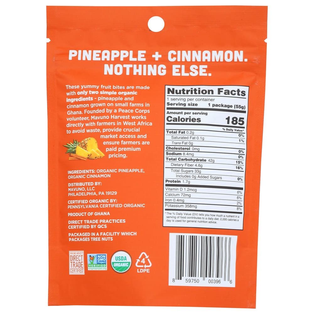 MAVUNO HARVEST: Bites Fruit Pineapple Cinnamon 1.94 OZ (Pack of 5) - Fruit Snacks - MAVUNO HARVEST