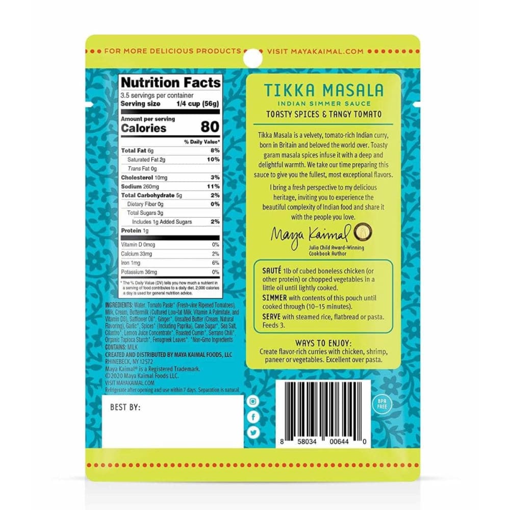 MAYA KAIMAL Maya Kaimal Sauce Tikka Masala Pouch, 7 Oz