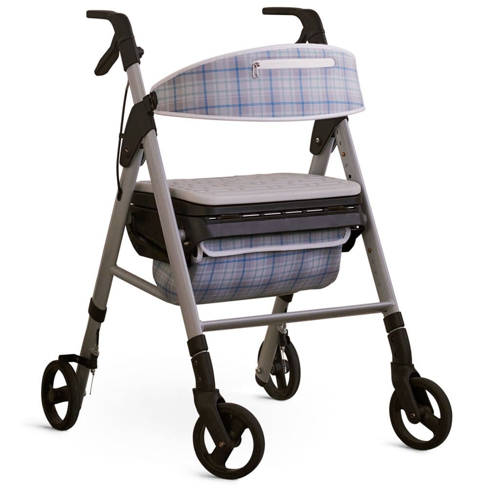 Medline Martha Stewart Premium Foldable Momentum Rollator Walker with Wheels & Seat Gray Plaid - Mobility Aids - Medline