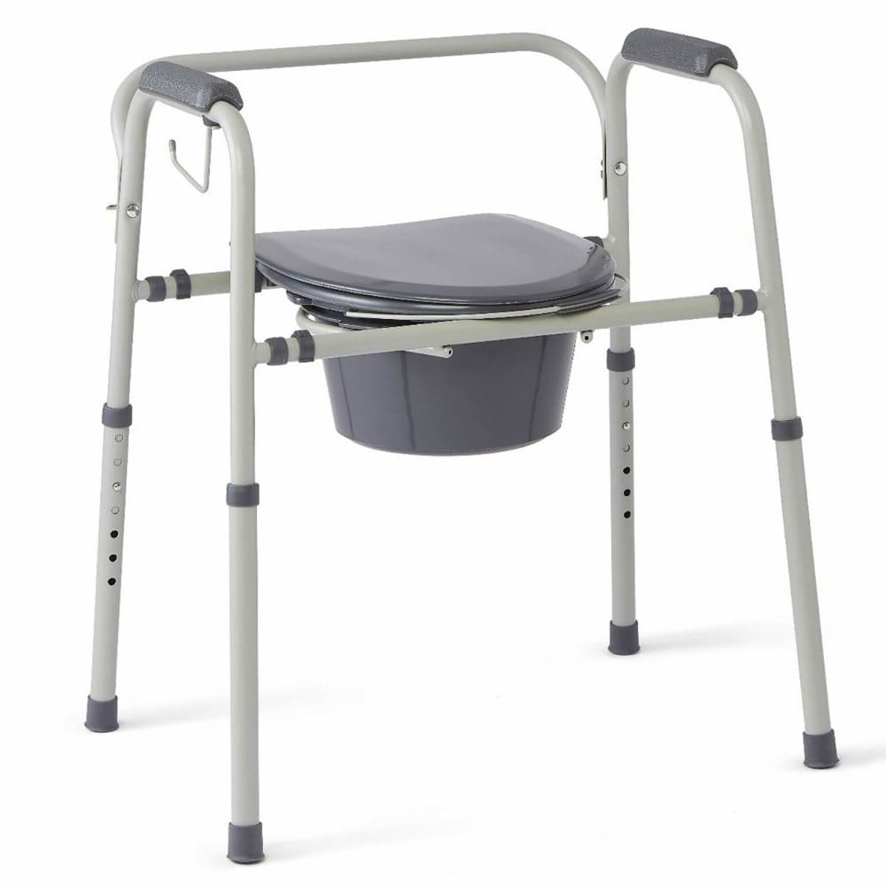 Medline Steel 3-in-1 Bedside Commode Portable Toilet with Microban Protection Gray - Mobility Aids - Medline