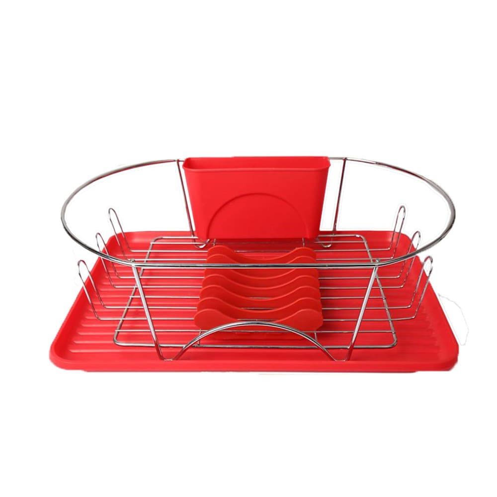 MegaChef 17 Dish Rack - Red and Silver - Home/Home/Storage & Organization/Kitchen & Bath Organization/Kitchen Organization/ - Unbranded