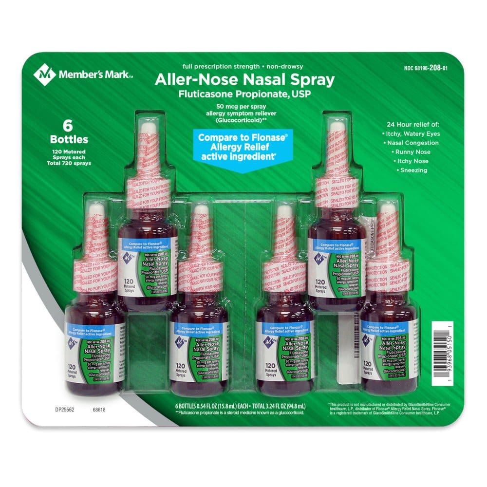 Member’s Mark 50 mcg Aller-Nose Fluticasone Propionate Nasal Spray (0.54 fl. oz. 6 ct.) - HSA & FSA - Medicine Cabinet - Member’s