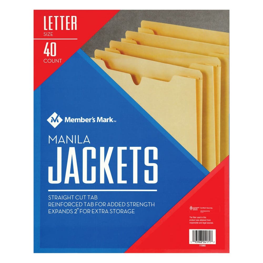 Member’s Mark Manila File Jackets Letter 40/PK - File Folders - Member’s