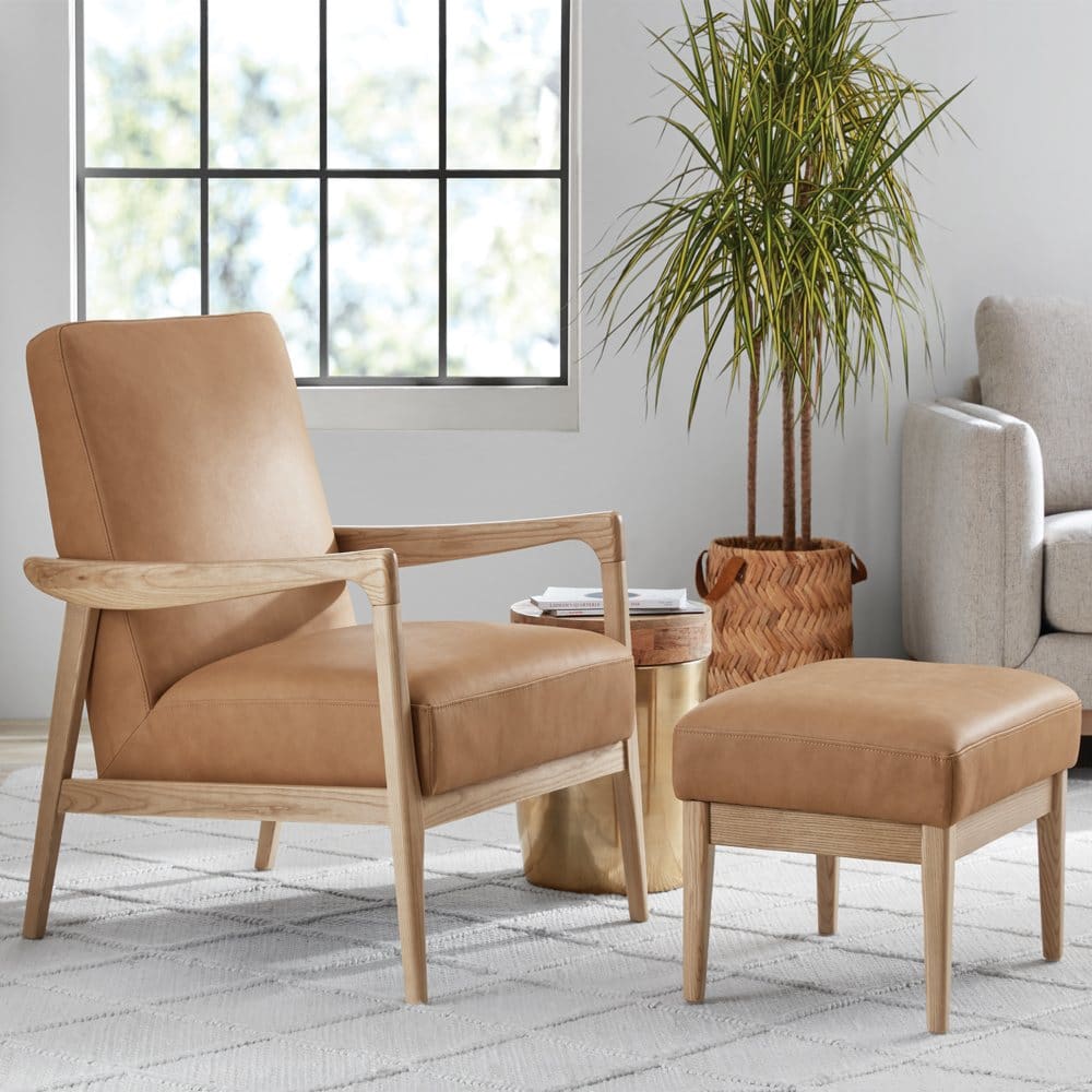Member’s Mark Modern Natural Leather Accent Chair And Ottoman Tan - Home - Member’s