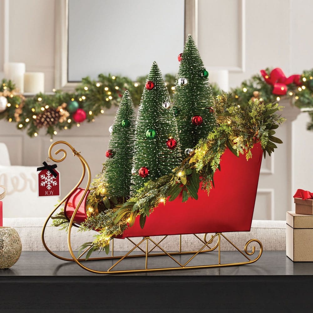 Member’s Mark Pre-Lit Decorative Metal Sleigh with Trees - Red - New Items - Member’s